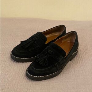 Franco Sarto Black Suede Tassel Loafers